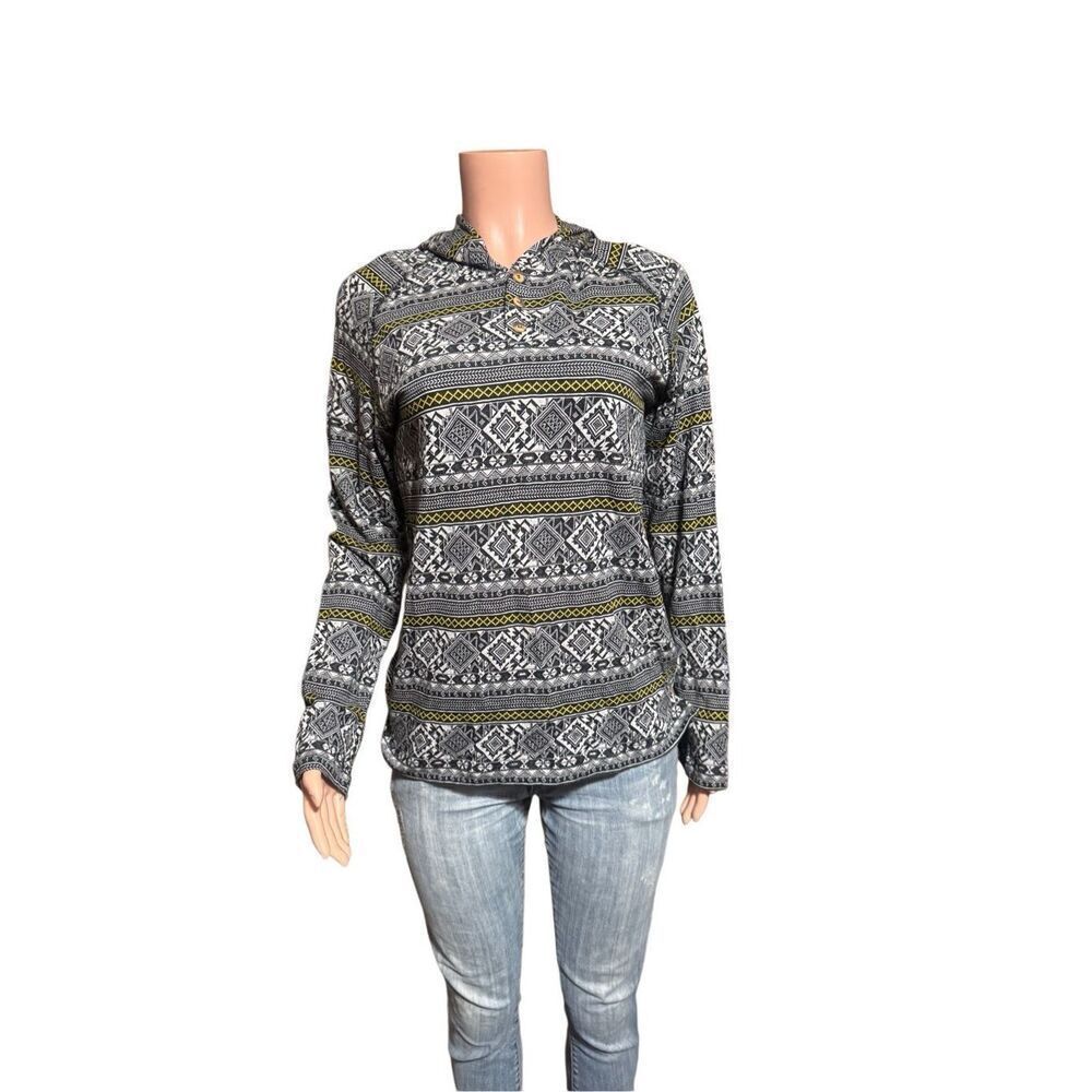 Loto long sleeve henley with hoodie urban blouse M